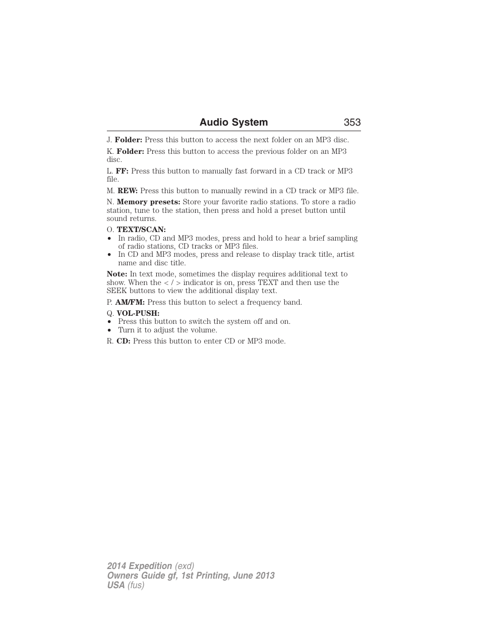 Audio system 353 | FORD 2014 Expedition v.1 User Manual | Page 354 / 519