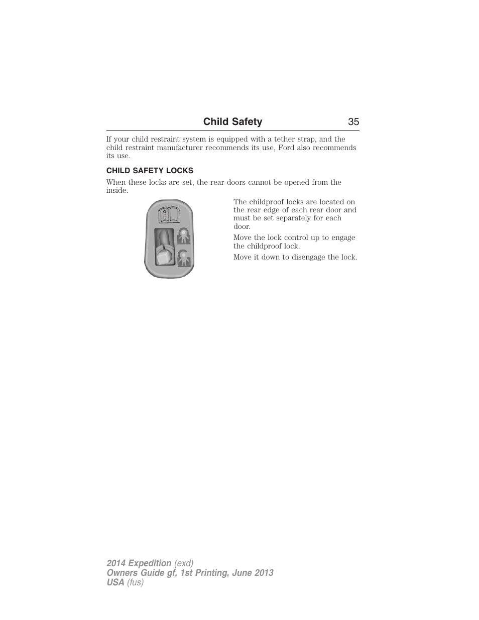 Child safety locks, Child safety 35 | FORD 2014 Expedition v.1 User Manual | Page 36 / 519