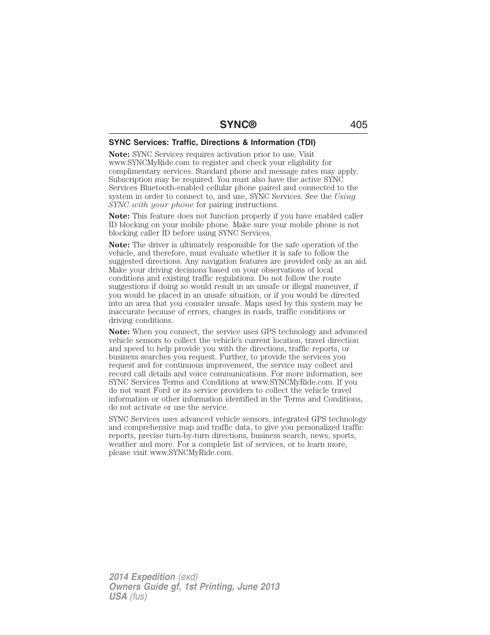 Sync® 405 | FORD 2014 Expedition v.1 User Manual | Page 406 / 519