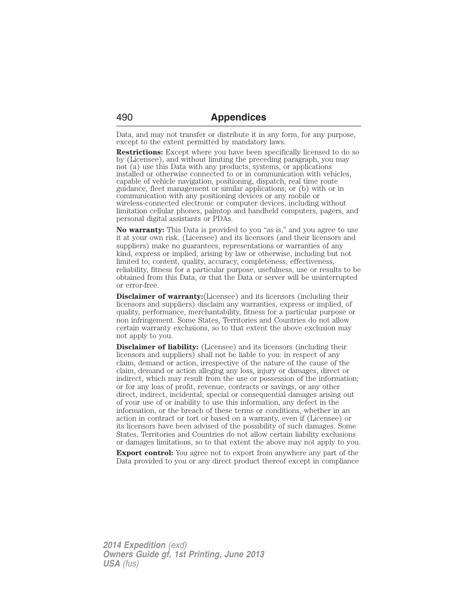 490 appendices | FORD 2014 Expedition v.1 User Manual | Page 491 / 519