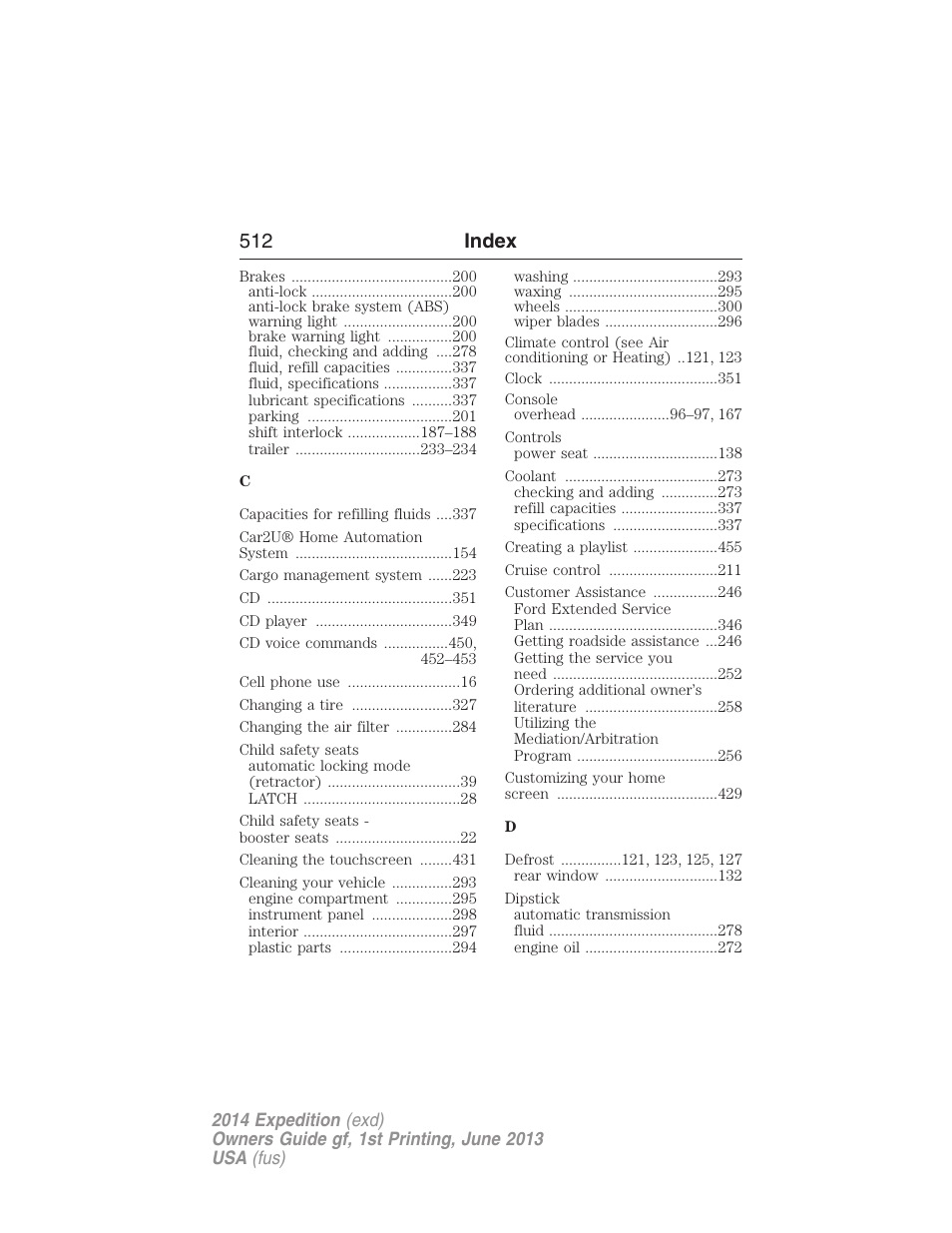 512 index | FORD 2014 Expedition v.1 User Manual | Page 513 / 519