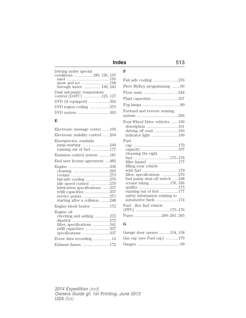 Index 513 | FORD 2014 Expedition v.1 User Manual | Page 514 / 519