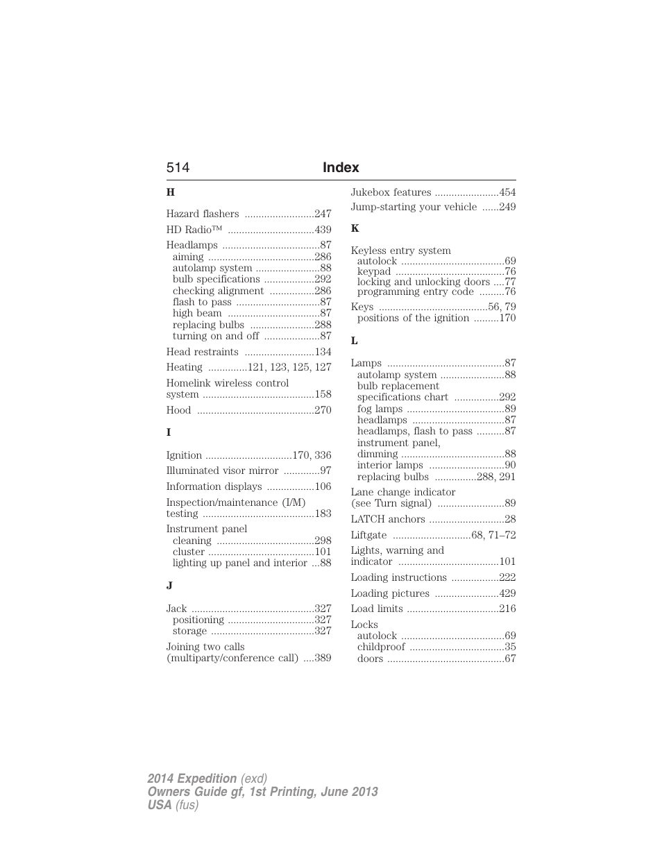 514 index | FORD 2014 Expedition v.1 User Manual | Page 515 / 519