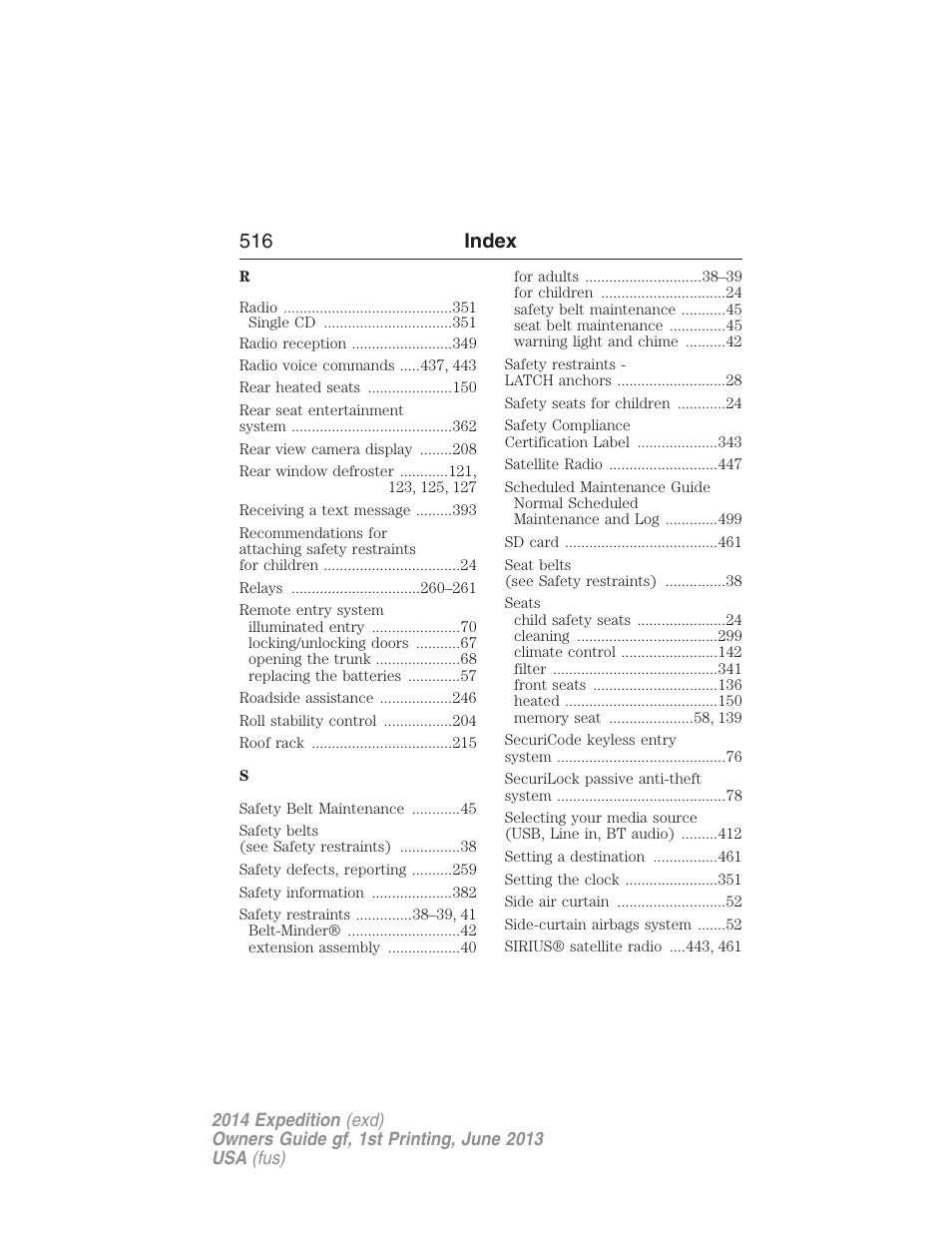 516 index | FORD 2014 Expedition v.1 User Manual | Page 517 / 519