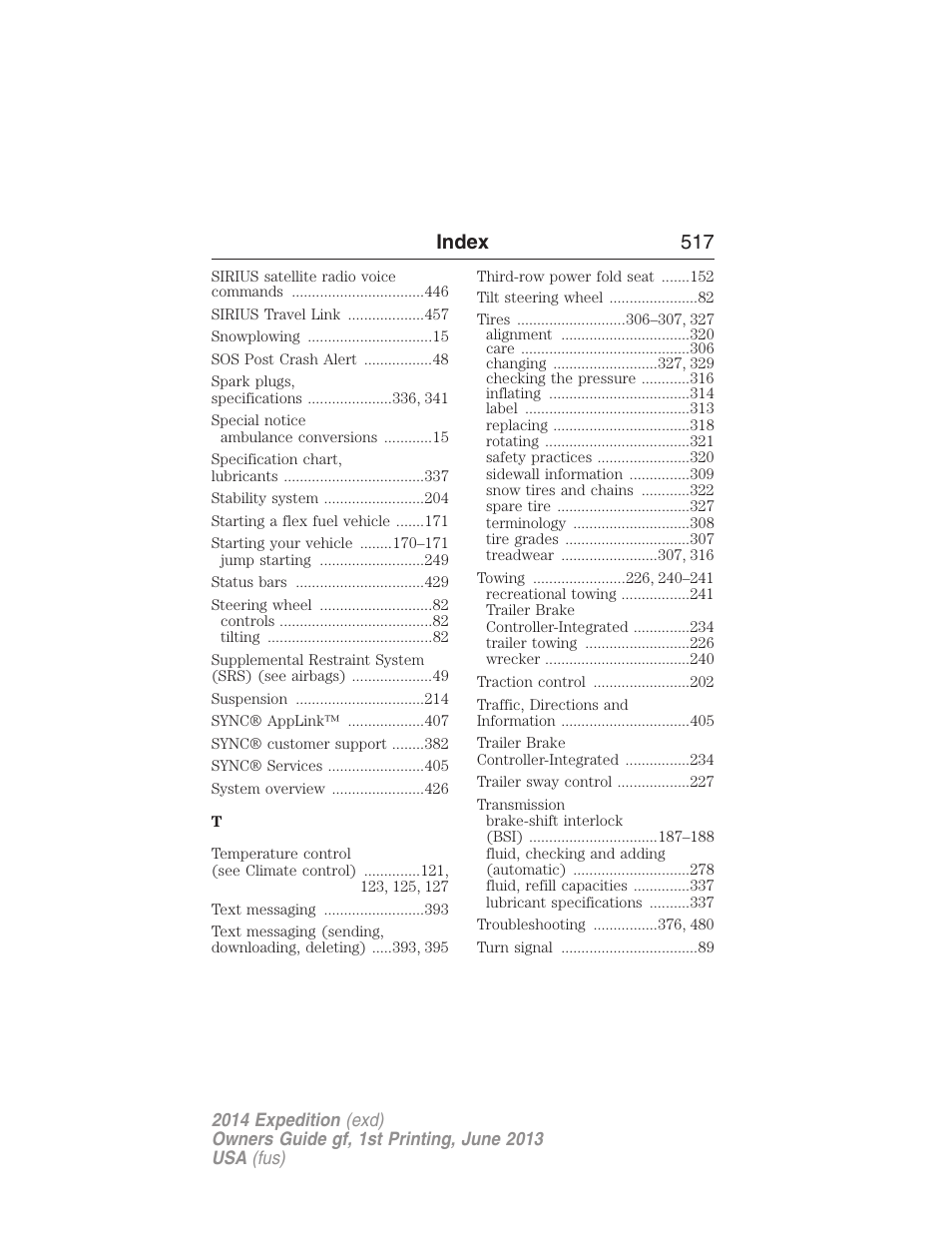 Index 517 | FORD 2014 Expedition v.1 User Manual | Page 518 / 519