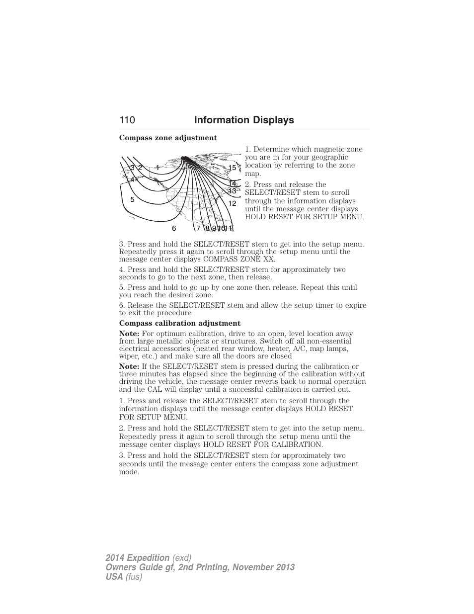 110 information displays | FORD 2014 Expedition v.2 User Manual | Page 111 / 529