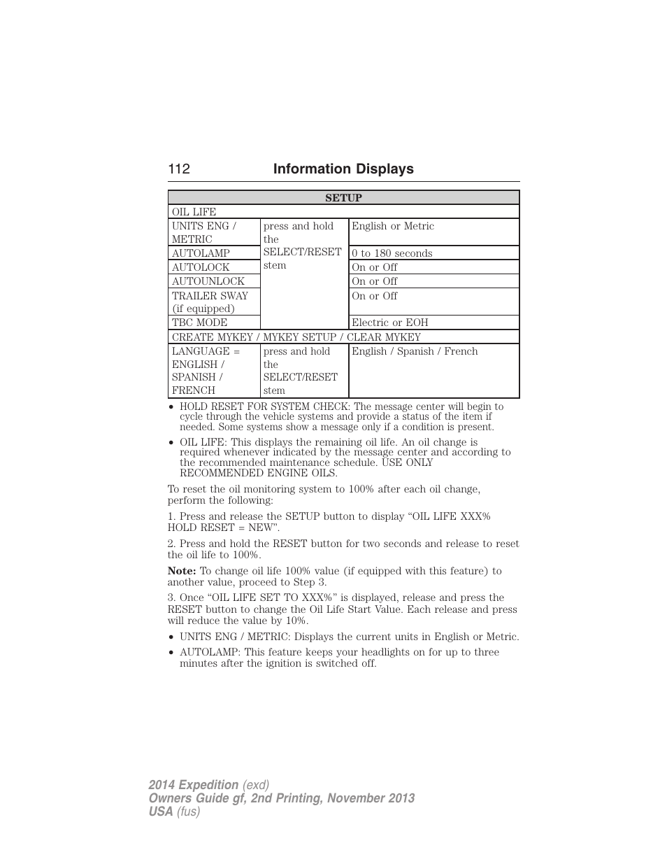 112 information displays | FORD 2014 Expedition v.2 User Manual | Page 113 / 529