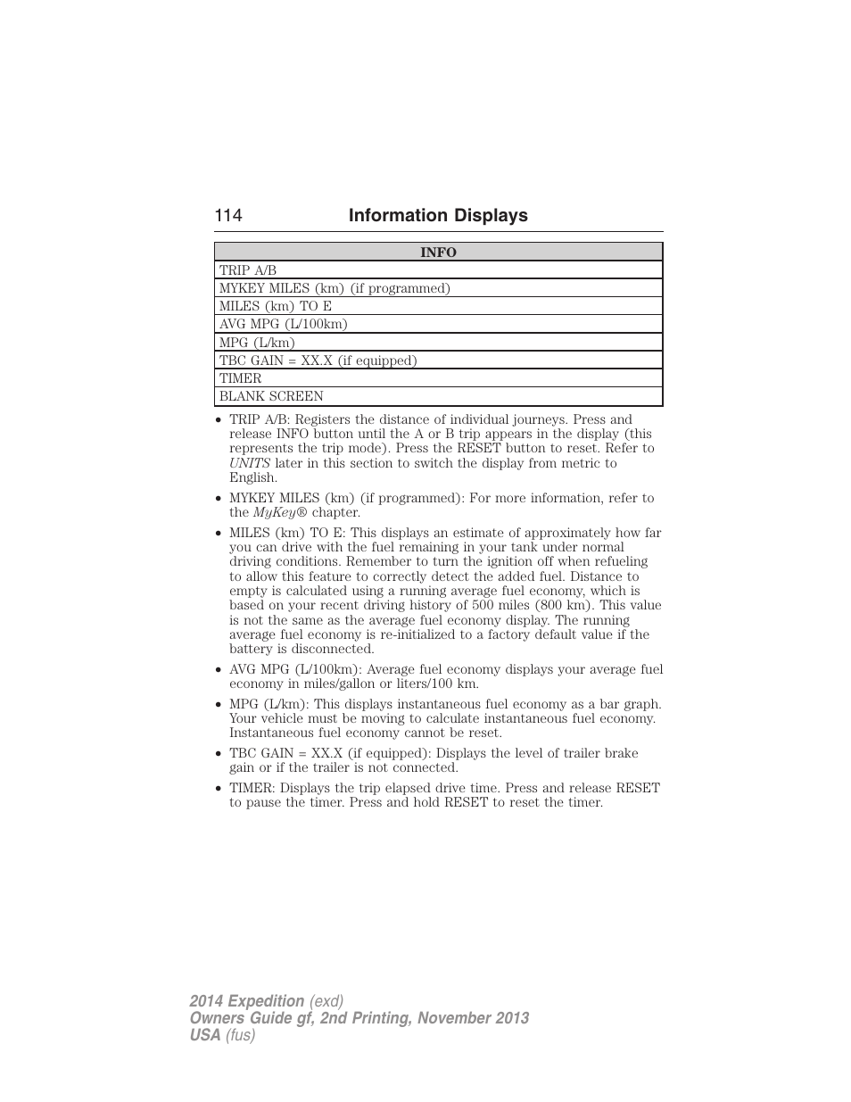 114 information displays | FORD 2014 Expedition v.2 User Manual | Page 115 / 529