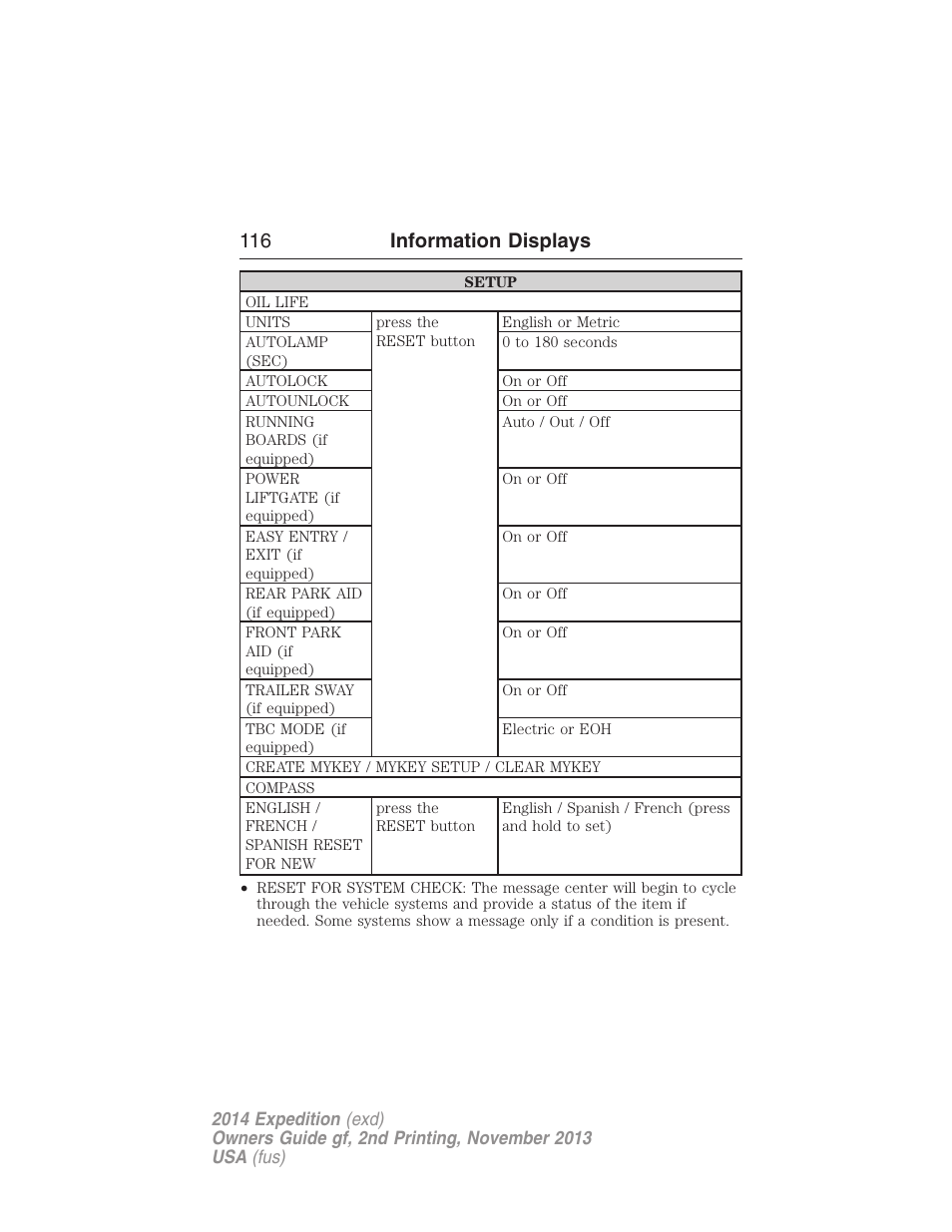 116 information displays | FORD 2014 Expedition v.2 User Manual | Page 117 / 529