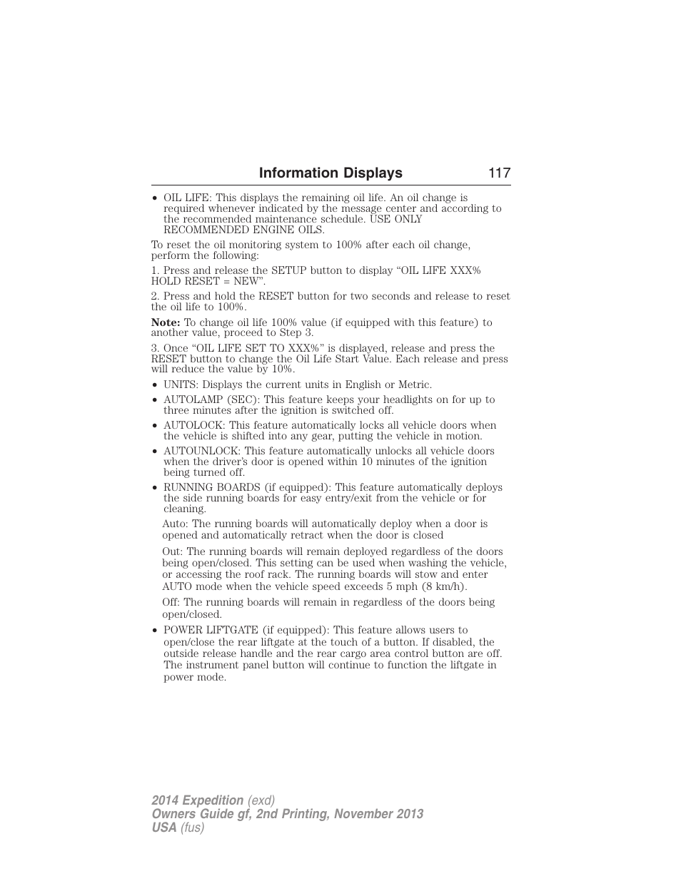 Information displays 117 | FORD 2014 Expedition v.2 User Manual | Page 118 / 529