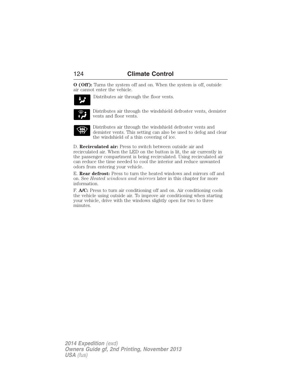 124 climate control | FORD 2014 Expedition v.2 User Manual | Page 125 / 529