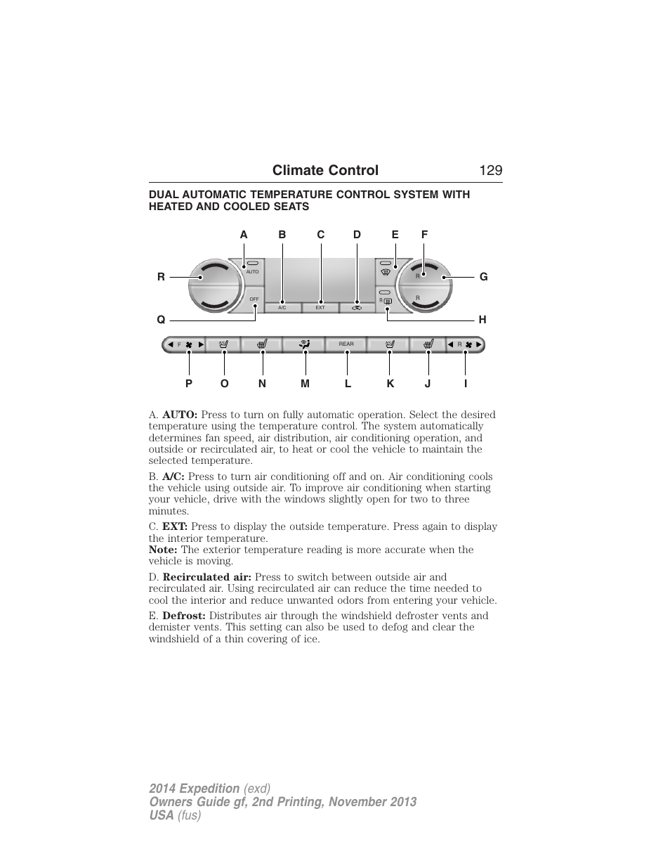 Climate control 129 | FORD 2014 Expedition v.2 User Manual | Page 130 / 529