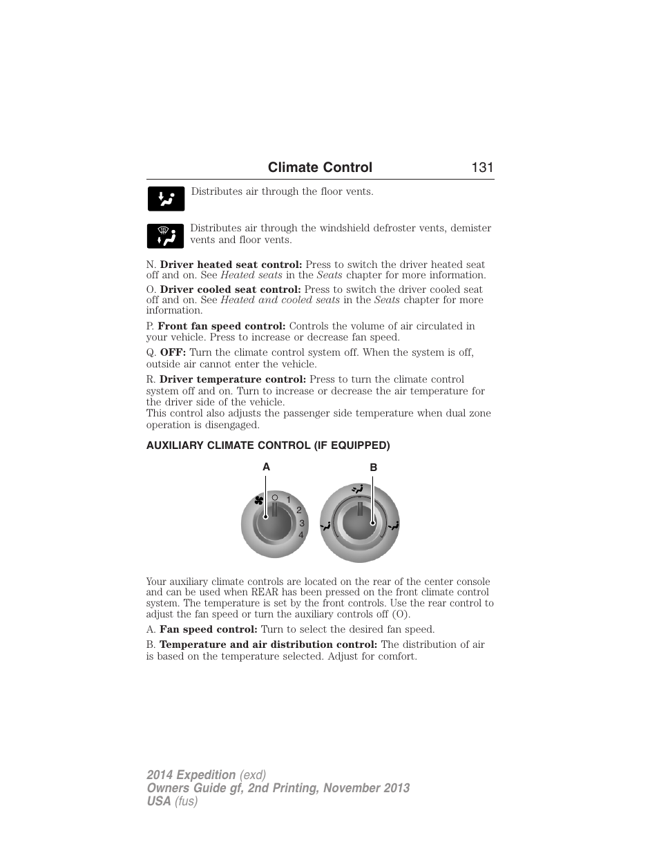Auxiliary climate control (if equipped), Climate control 131 | FORD 2014 Expedition v.2 User Manual | Page 132 / 529
