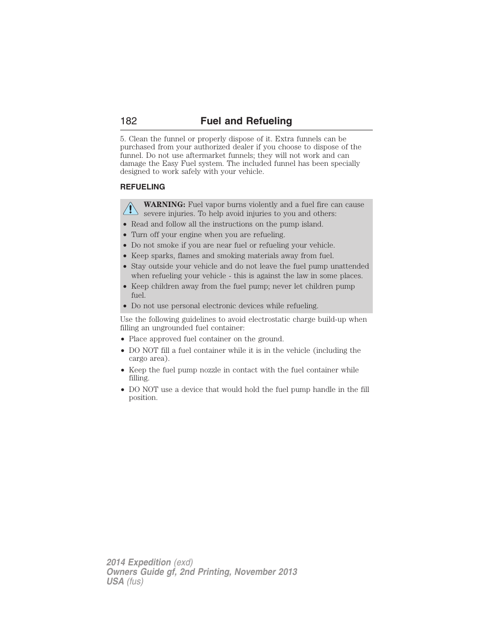 Refueling, 182 fuel and refueling | FORD 2014 Expedition v.2 User Manual | Page 183 / 529