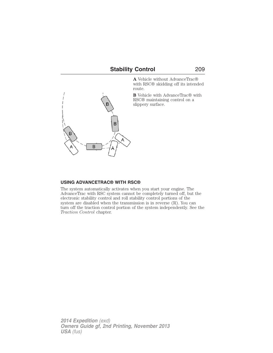 Using advancetrac® with rsc | FORD 2014 Expedition v.2 User Manual | Page 210 / 529