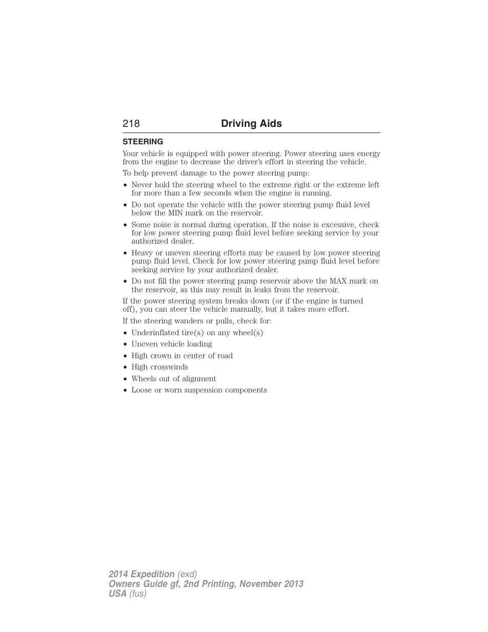 Driving aids, Steering, 218 driving aids | FORD 2014 Expedition v.2 User Manual | Page 219 / 529