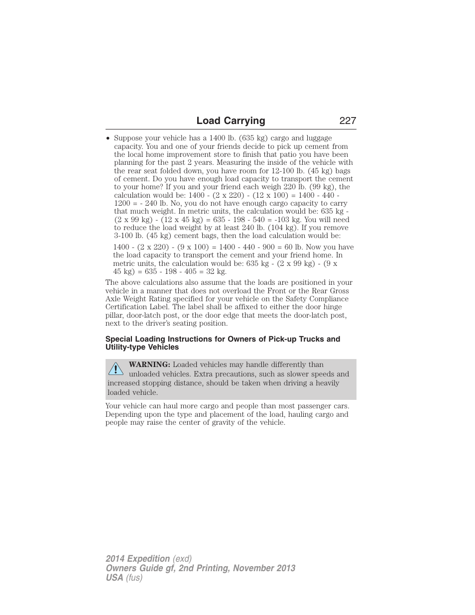 Load carrying 227 | FORD 2014 Expedition v.2 User Manual | Page 228 / 529