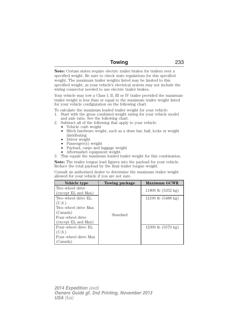 Towing 233 | FORD 2014 Expedition v.2 User Manual | Page 234 / 529