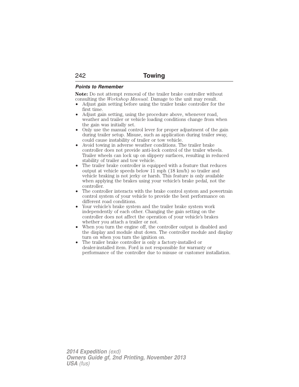 Points to remember, 242 towing | FORD 2014 Expedition v.2 User Manual | Page 243 / 529