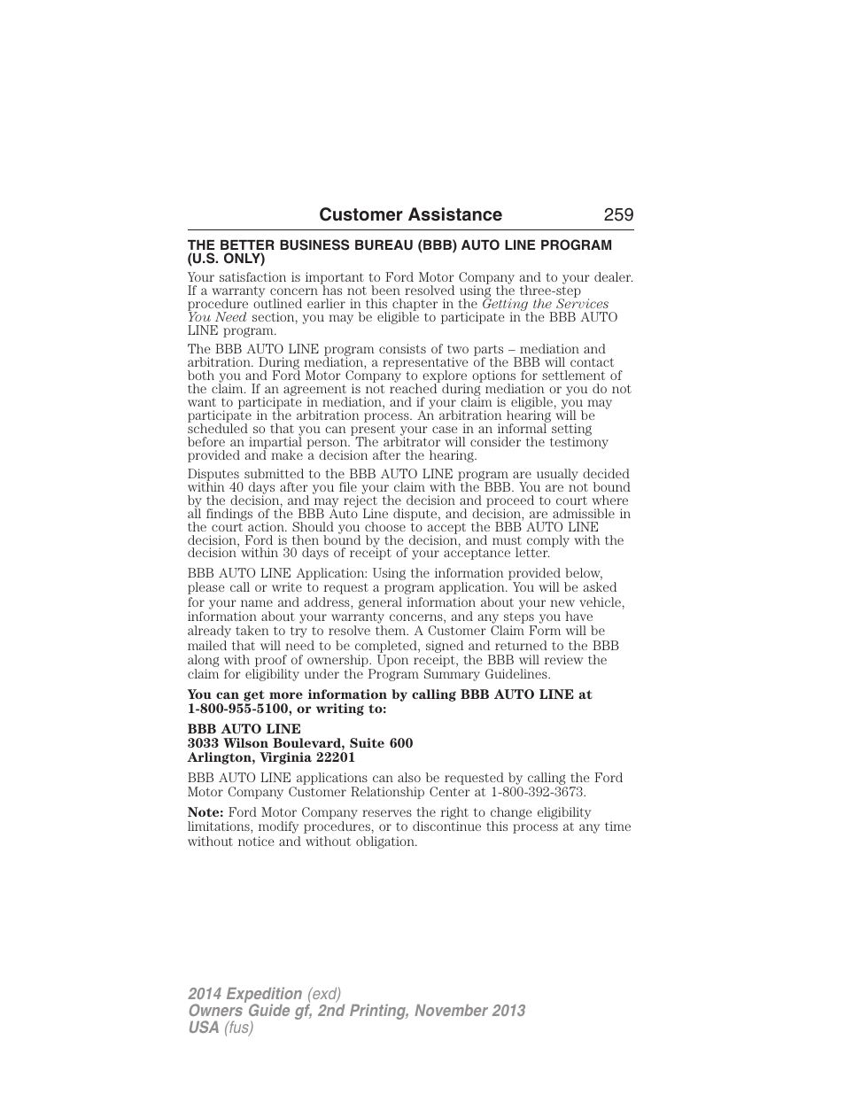 Customer assistance 259 | FORD 2014 Expedition v.2 User Manual | Page 260 / 529
