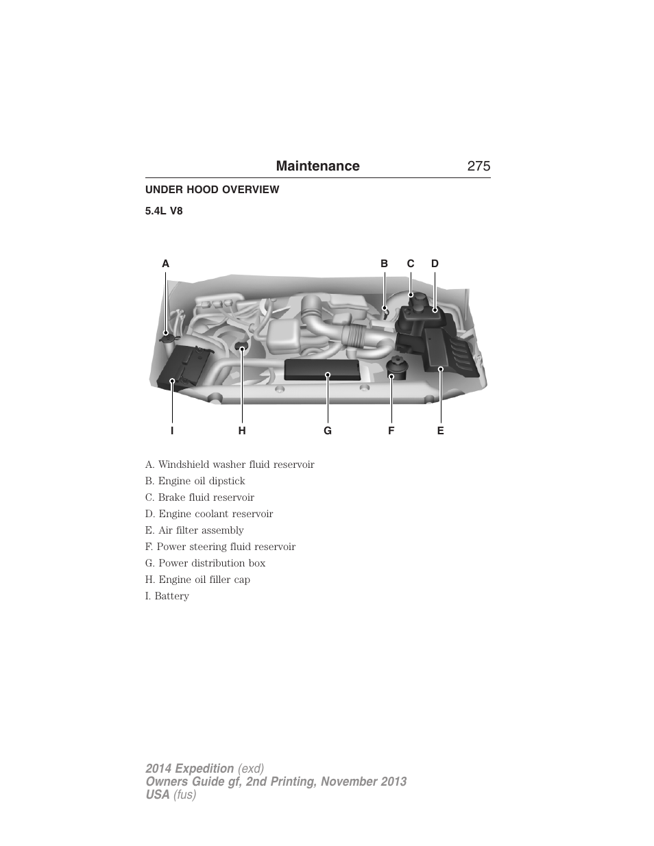 Under hood overview, 4l v8, Maintenance 275 | FORD 2014 Expedition v.2 User Manual | Page 276 / 529