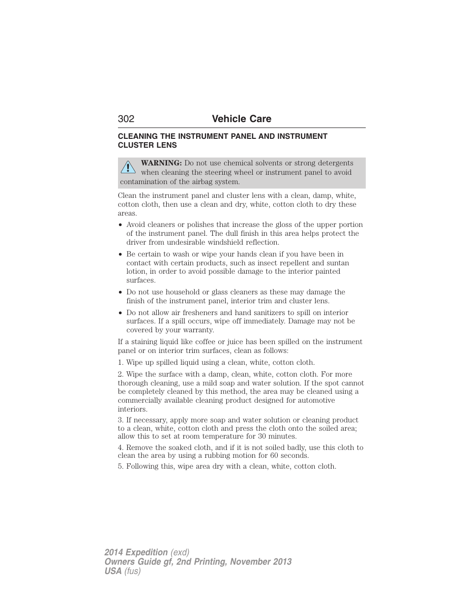 302 vehicle care | FORD 2014 Expedition v.2 User Manual | Page 303 / 529