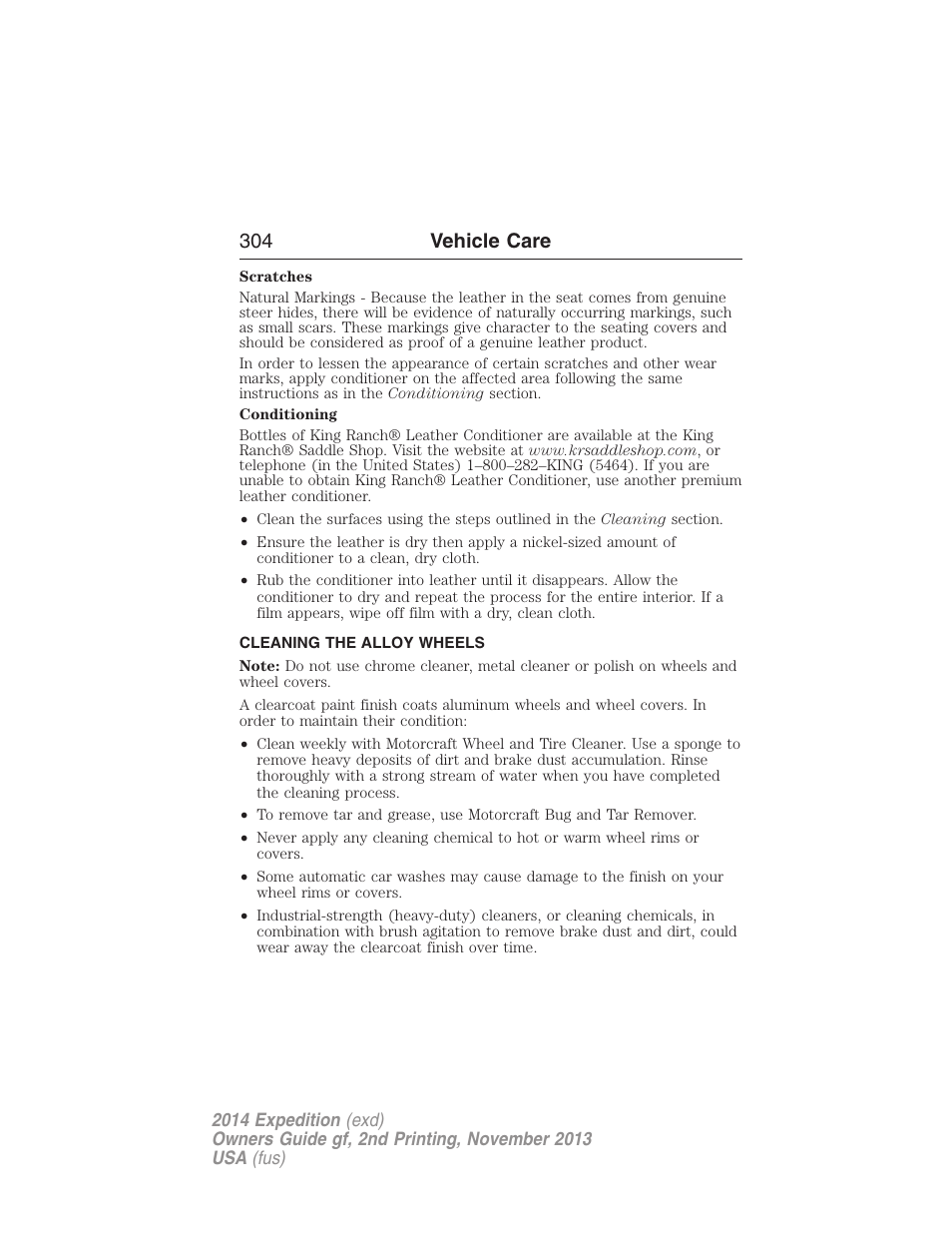 Cleaning the alloy wheels, 304 vehicle care | FORD 2014 Expedition v.2 User Manual | Page 305 / 529