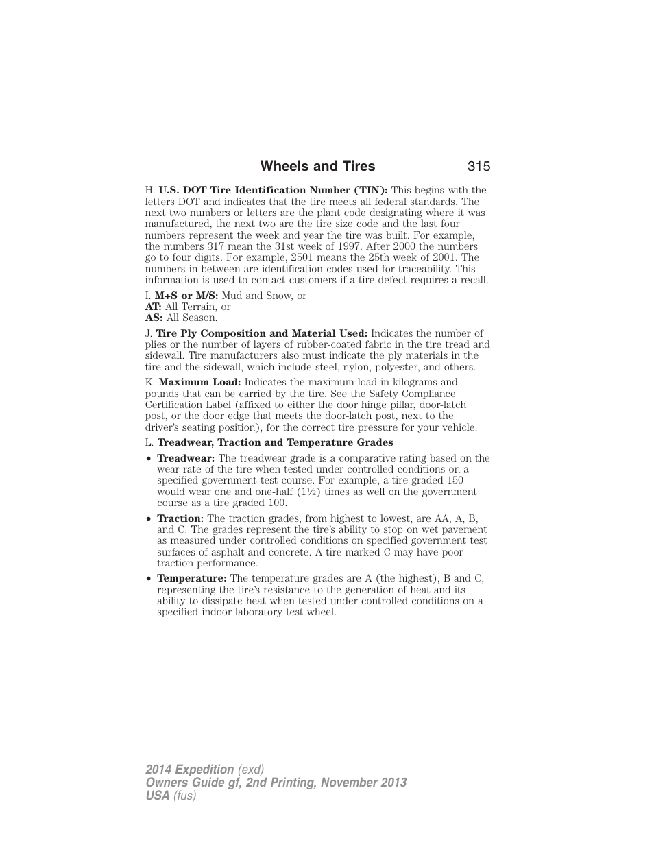 Wheels and tires 315 | FORD 2014 Expedition v.2 User Manual | Page 316 / 529