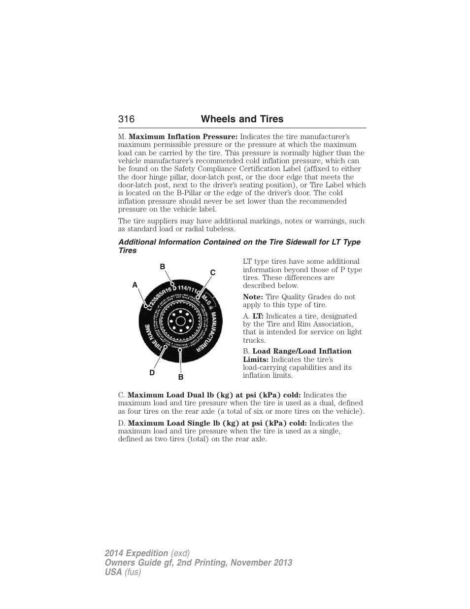 316 wheels and tires | FORD 2014 Expedition v.2 User Manual | Page 317 / 529