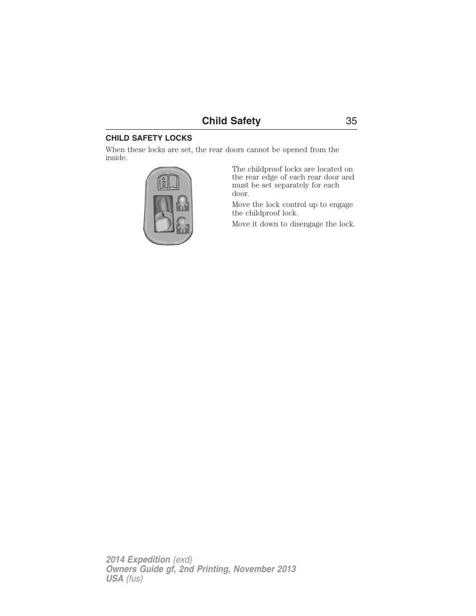 Child safety locks | FORD 2014 Expedition v.2 User Manual | Page 36 / 529