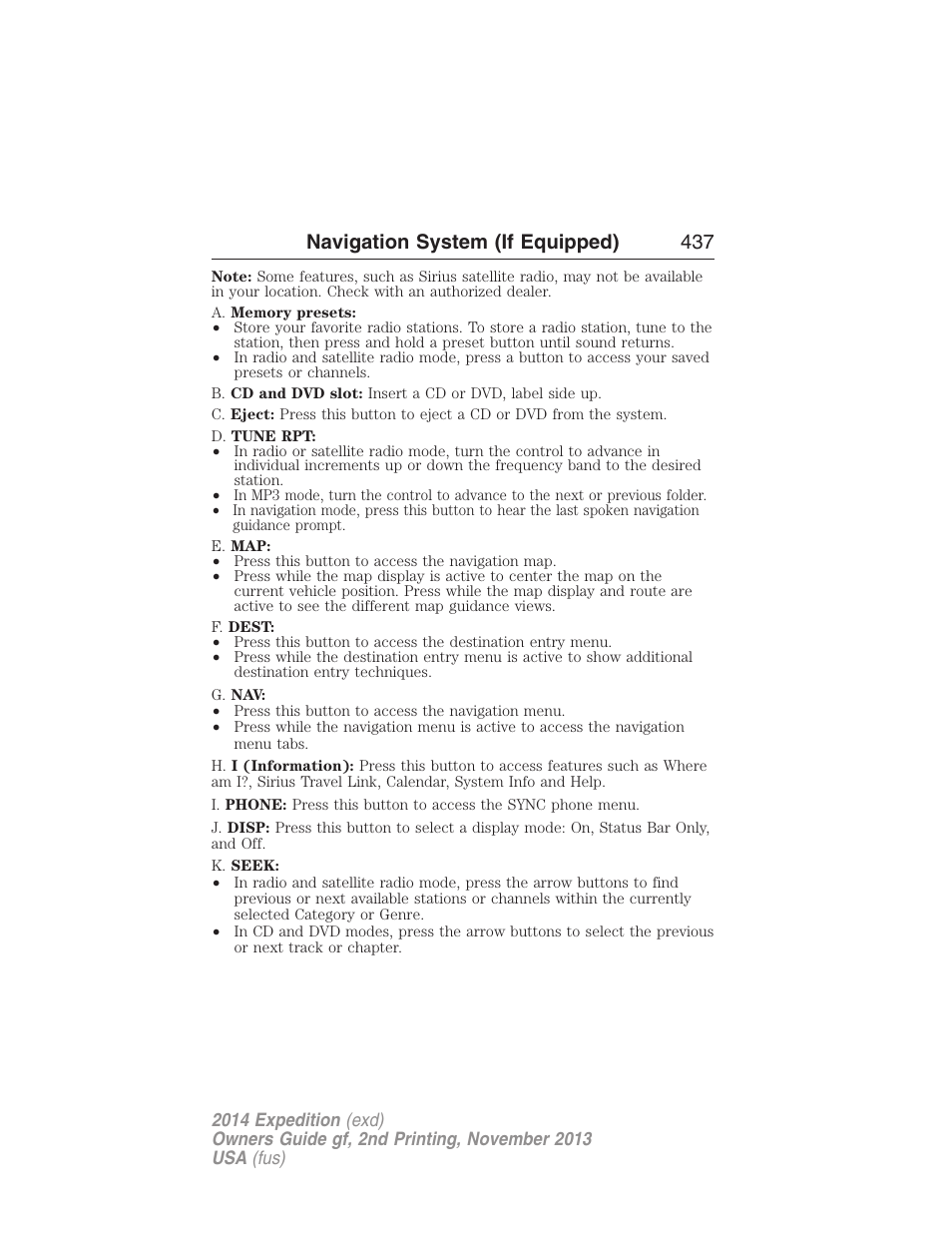 Navigation system (if equipped) 437 | FORD 2014 Expedition v.2 User Manual | Page 438 / 529