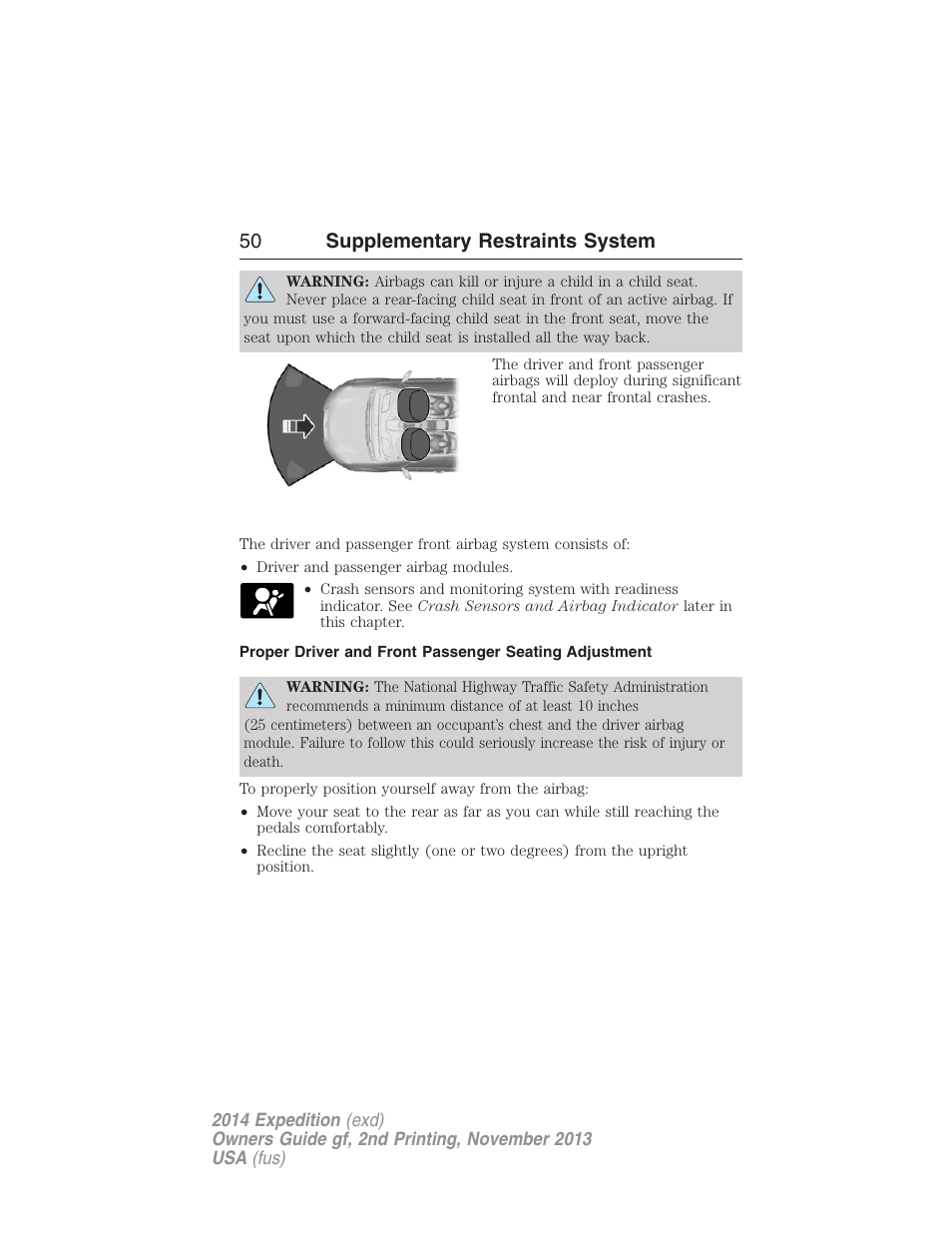 50 supplementary restraints system | FORD 2014 Expedition v.2 User Manual | Page 51 / 529