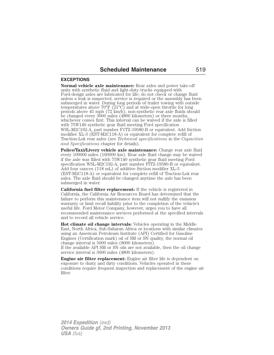 Exceptions, Scheduled maintenance 519 | FORD 2014 Expedition v.2 User Manual | Page 520 / 529