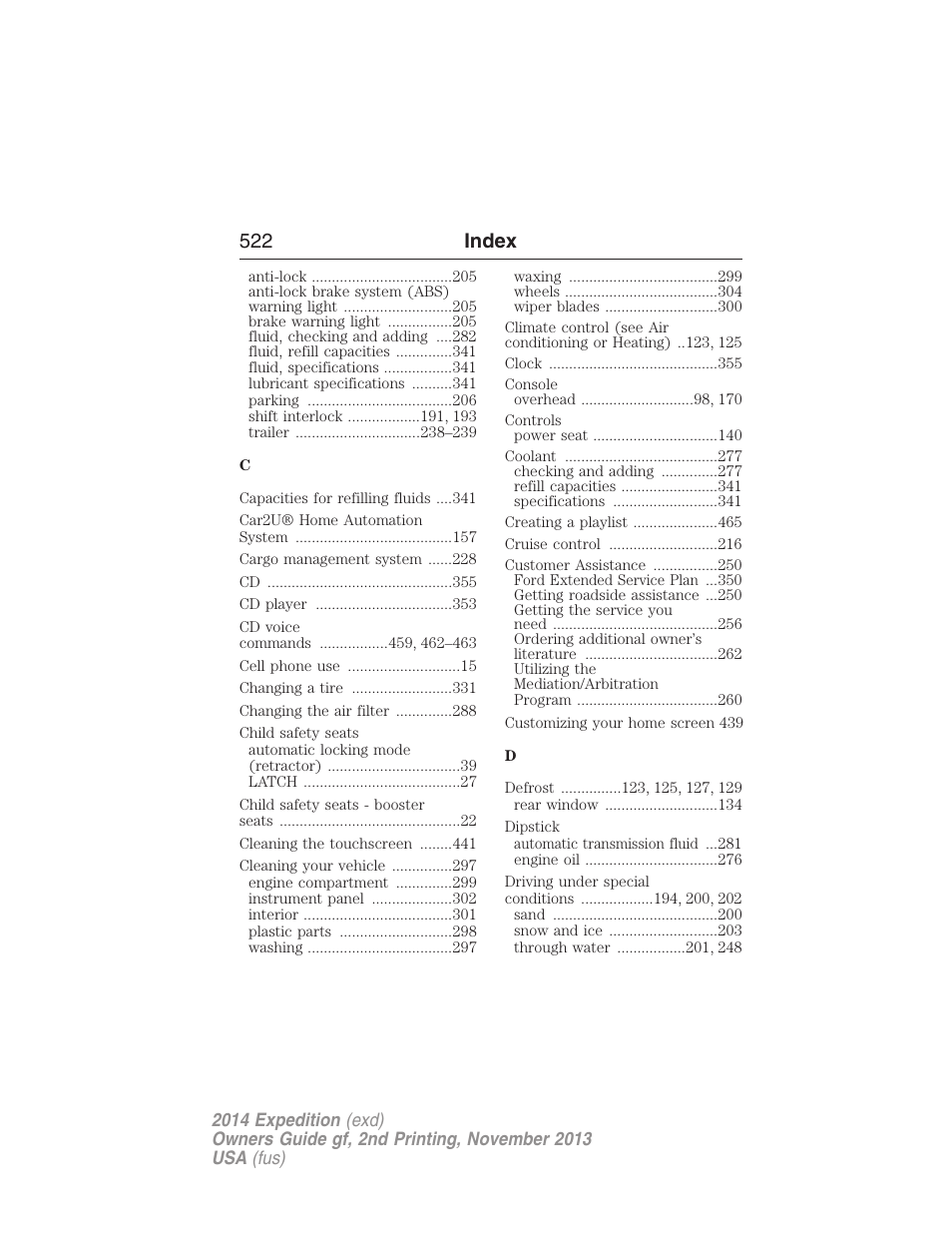 522 index | FORD 2014 Expedition v.2 User Manual | Page 523 / 529