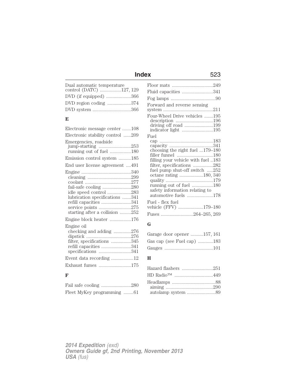 Index 523 | FORD 2014 Expedition v.2 User Manual | Page 524 / 529