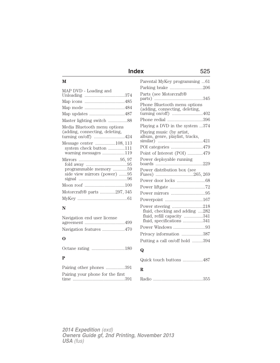 Index 525 | FORD 2014 Expedition v.2 User Manual | Page 526 / 529