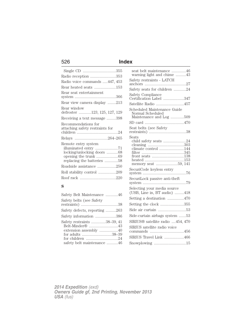 526 index | FORD 2014 Expedition v.2 User Manual | Page 527 / 529