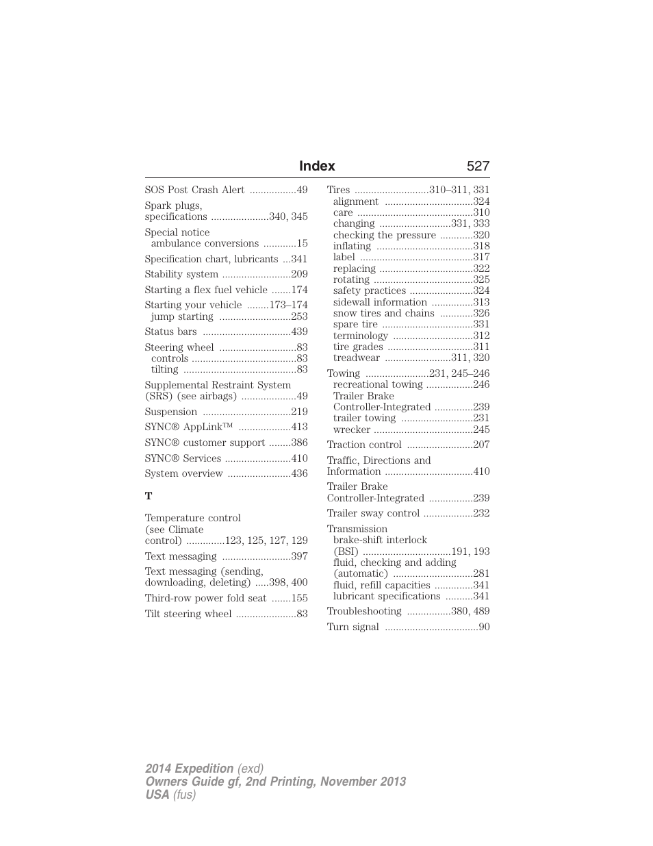 Index 527 | FORD 2014 Expedition v.2 User Manual | Page 528 / 529