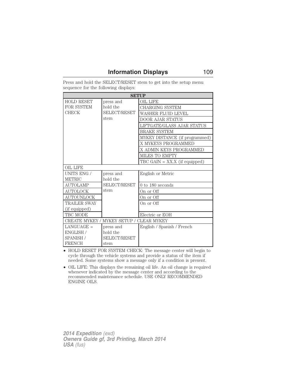 Information displays 109 | FORD 2014 Expedition v.3 User Manual | Page 110 / 520