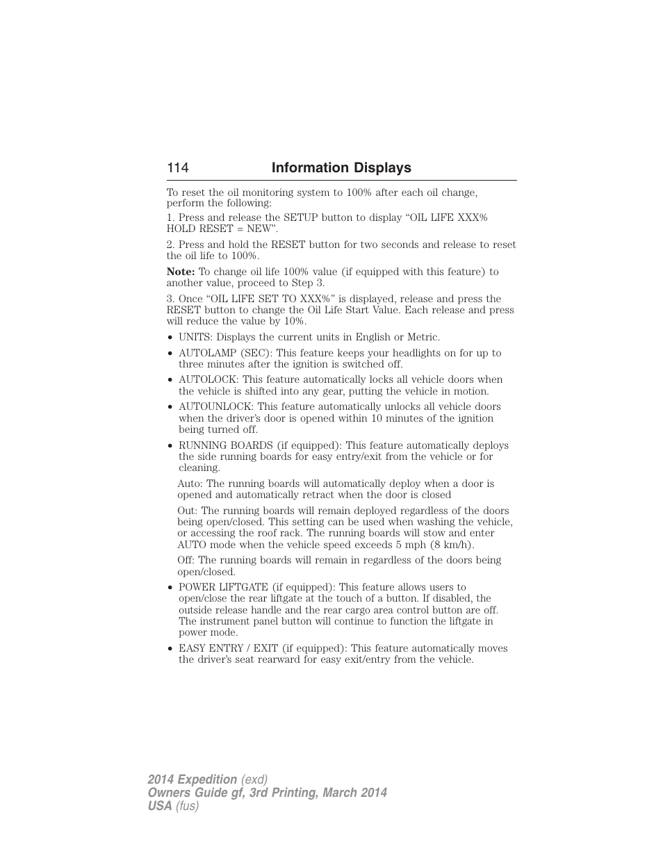 114 information displays | FORD 2014 Expedition v.3 User Manual | Page 115 / 520