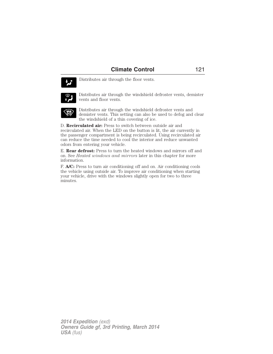 Climate control 121 | FORD 2014 Expedition v.3 User Manual | Page 122 / 520