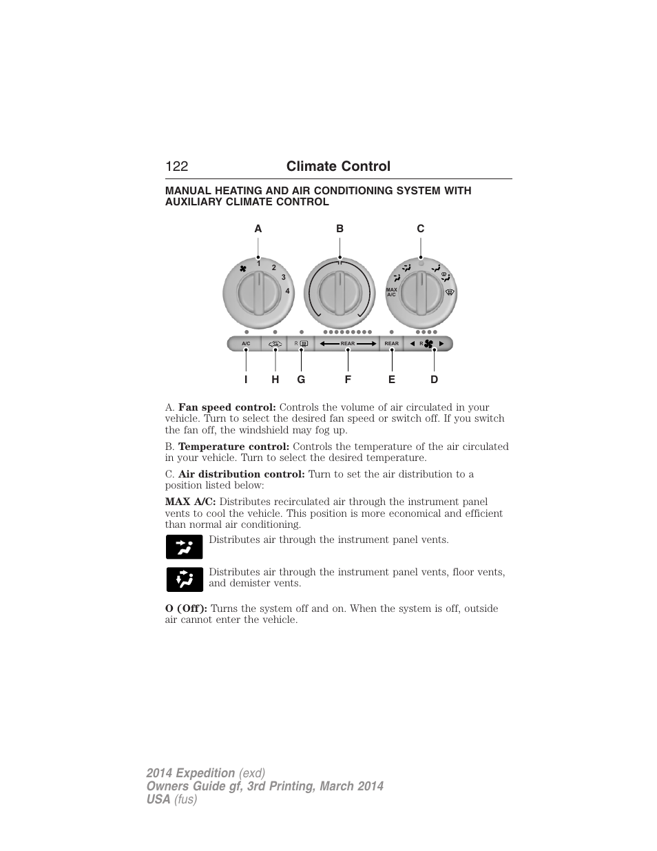 122 climate control | FORD 2014 Expedition v.3 User Manual | Page 123 / 520