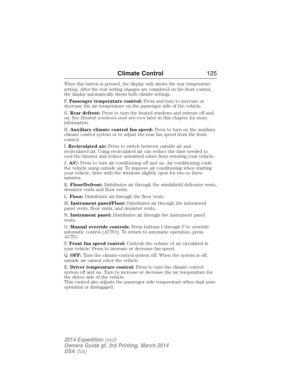 Climate control 125 | FORD 2014 Expedition v.3 User Manual | Page 126 / 520
