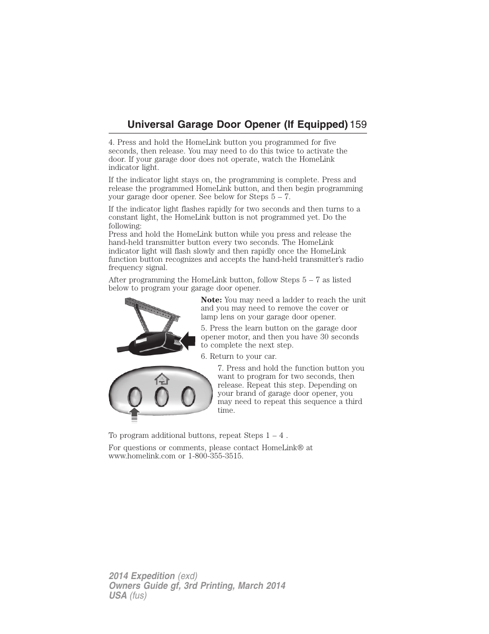 Universal garage door opener (if equipped) 159 | FORD 2014 Expedition v.3 User Manual | Page 160 / 520