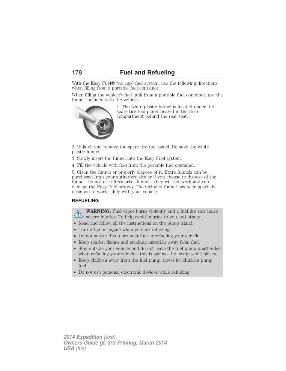 Refueling, 178 fuel and refueling | FORD 2014 Expedition v.3 User Manual | Page 179 / 520