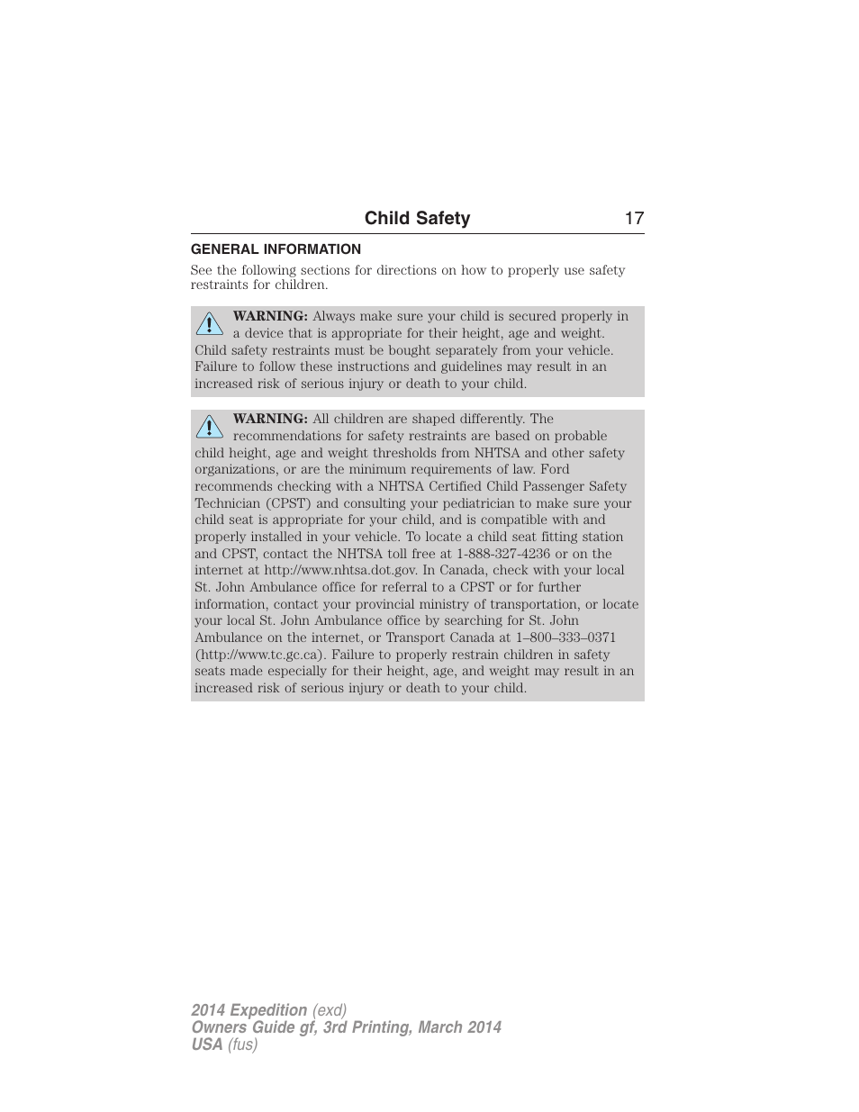 Child safety, General information, Child safety 17 | FORD 2014 Expedition v.3 User Manual | Page 18 / 520