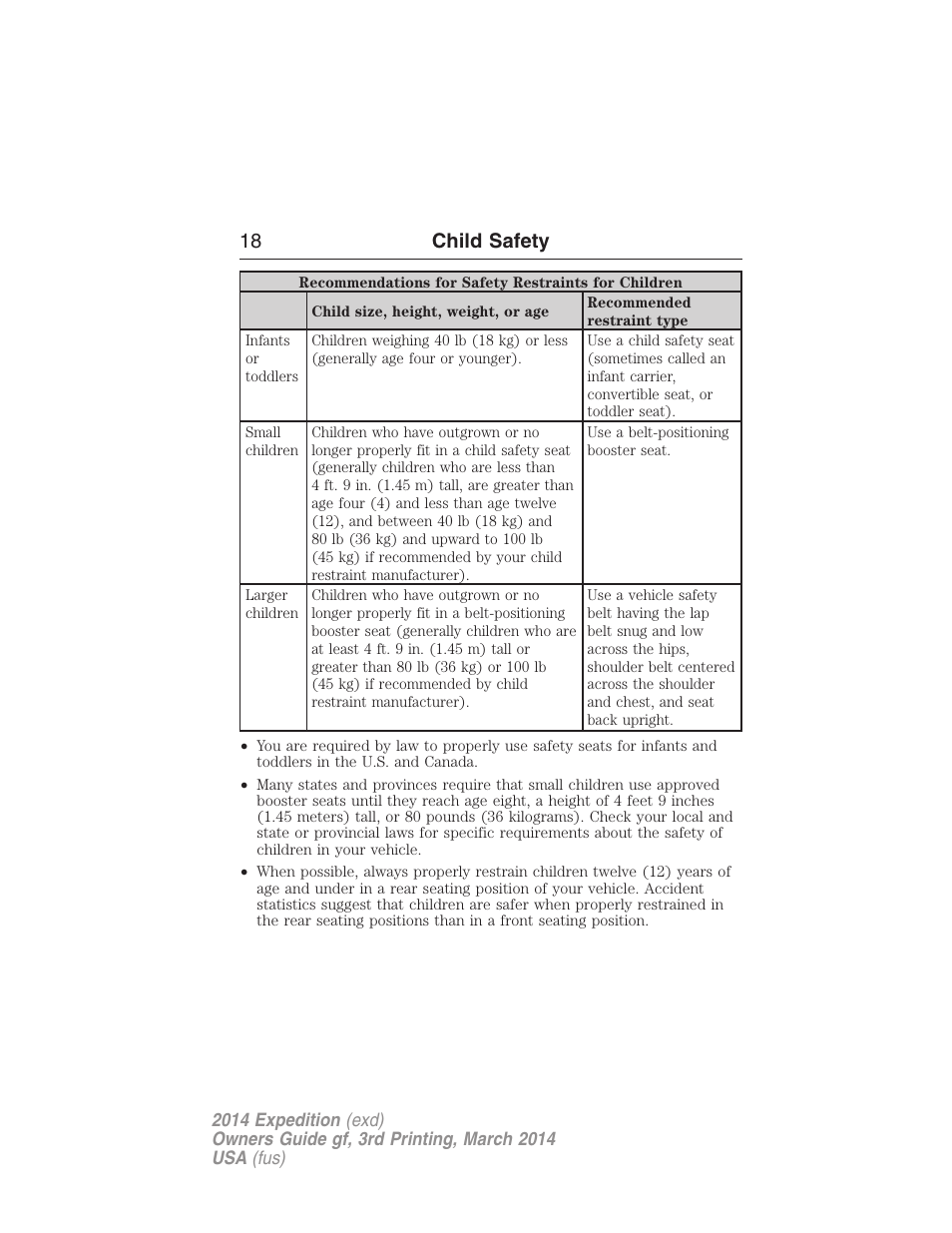 18 child safety | FORD 2014 Expedition v.3 User Manual | Page 19 / 520
