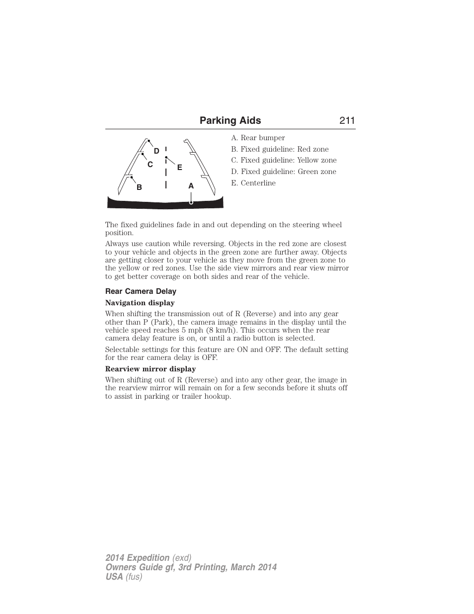 Rear camera delay, Parking aids 211 | FORD 2014 Expedition v.3 User Manual | Page 212 / 520