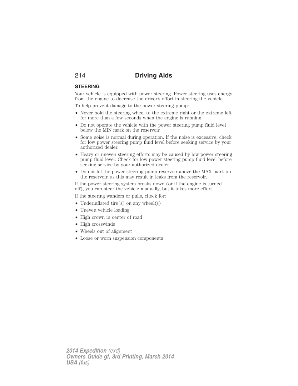Driving aids, Steering, 214 driving aids | FORD 2014 Expedition v.3 User Manual | Page 215 / 520