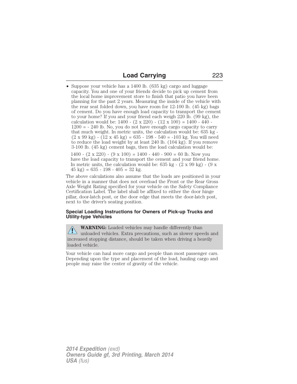 Load carrying 223 | FORD 2014 Expedition v.3 User Manual | Page 224 / 520